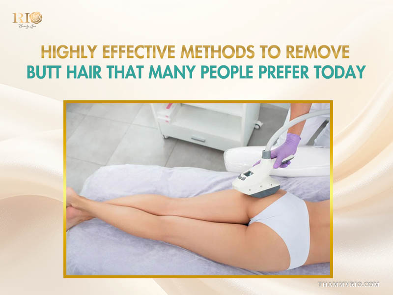 Specialist using a modern laser device to remove butt hair for a client at a beauty spa.