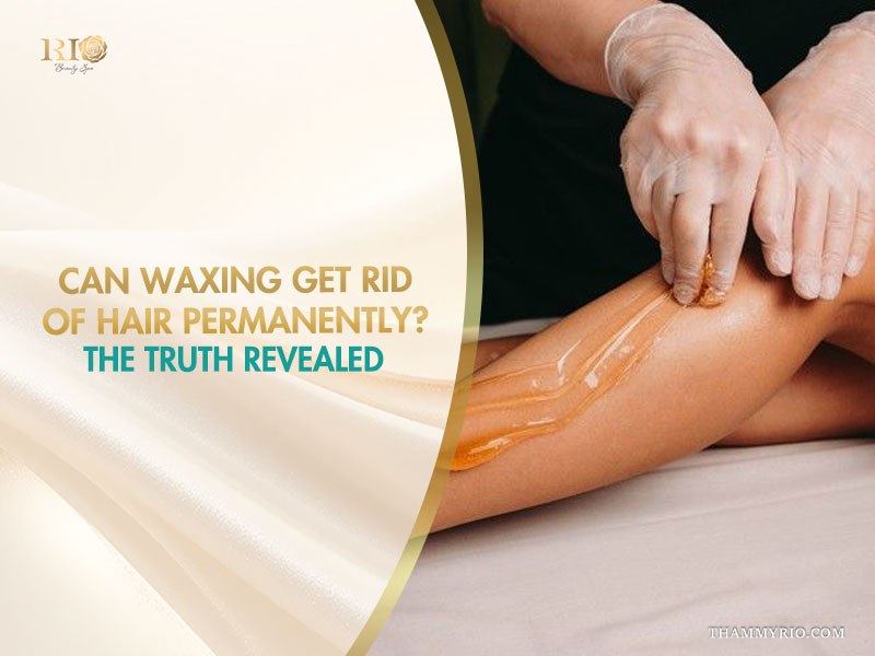 A wax jar and wooden spatula on a leg, exploring the question: Can Waxing Get Rid of Hair Permanently?