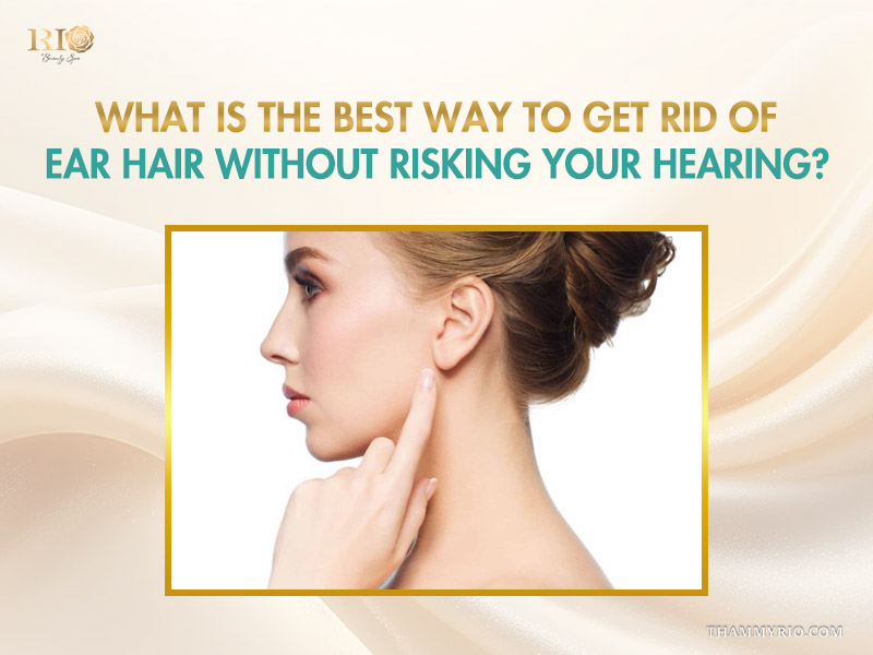 A professional ear hair removal treatment being safely performed near the outer ear without harming hearing.