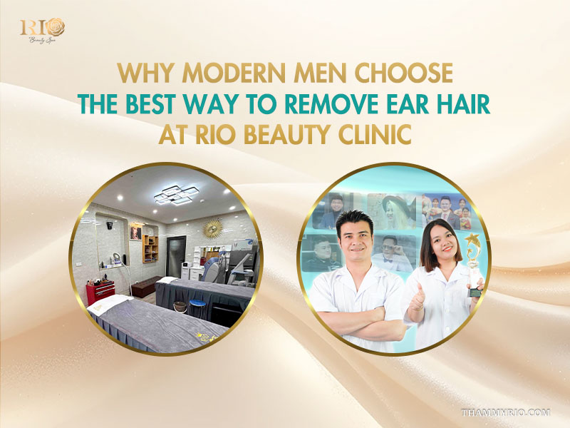A specialist performs safe ear hair removal for a client using modern equipment at clean Rio Beauty Clinic.