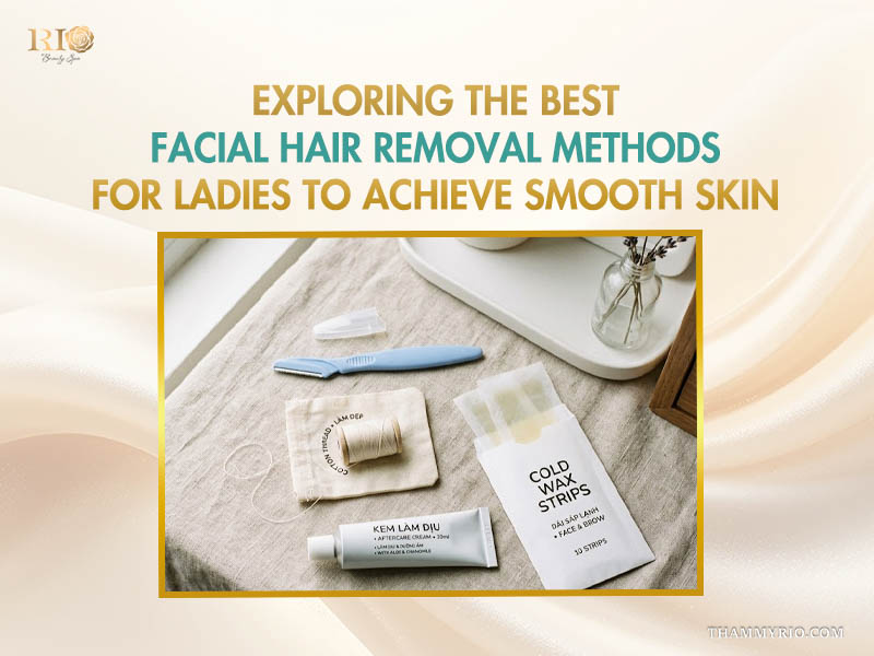 Various tools for female facial hair removal, including wax strips and threading accessories at Rio Beauty Clinic.