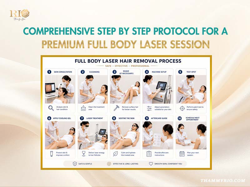 A detailed 10-step protocol for a safe and professional full body laser hair removal session.