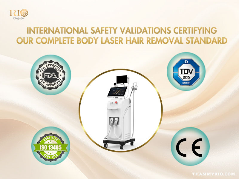 Advanced equipment with international safety certifications for full body laser hair removal.