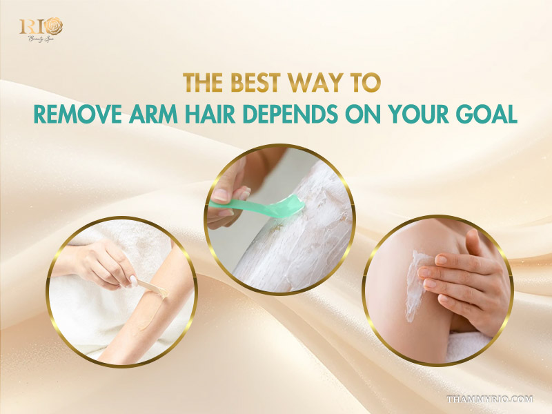A guide graphic showing hair removal for arms methods including waxing and depilatory creams.