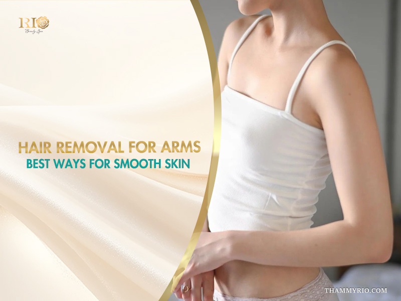 A woman showing smooth skin after professional hair removal for arms treatments.