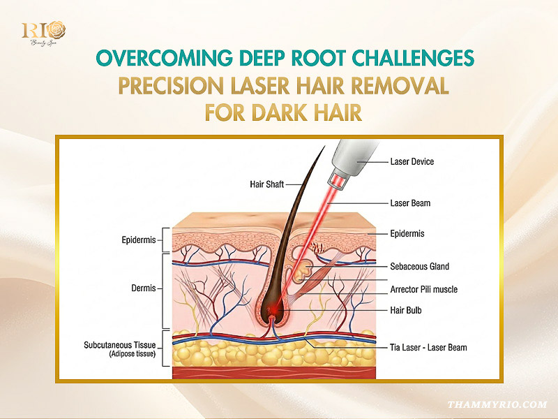 Diagram showing precision laser hair removal for dark skin mechanism at Rio Beauty Clinic.