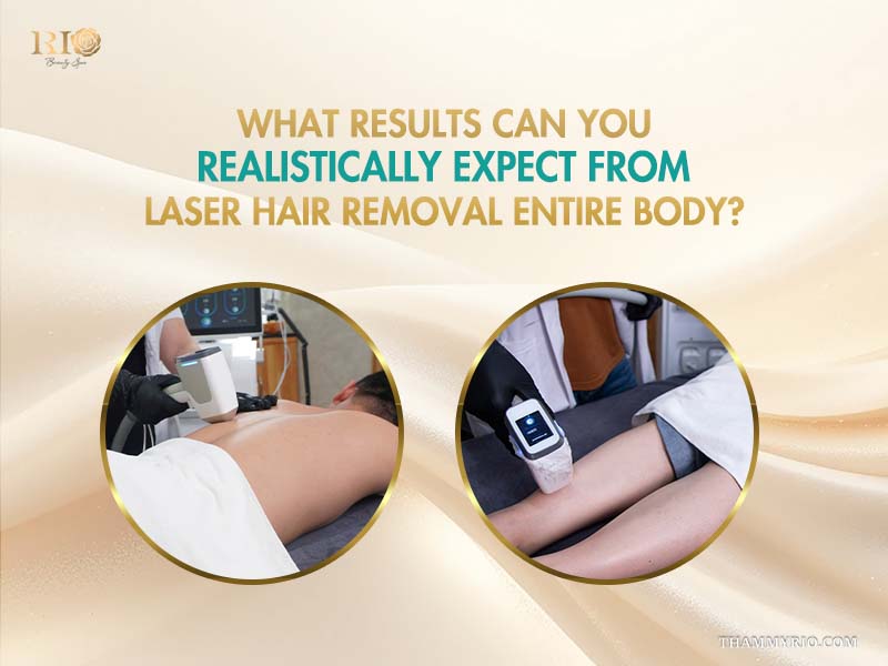 Split image of a man's smooth back and a woman's sleek legs after a laser hair removal entire body session.