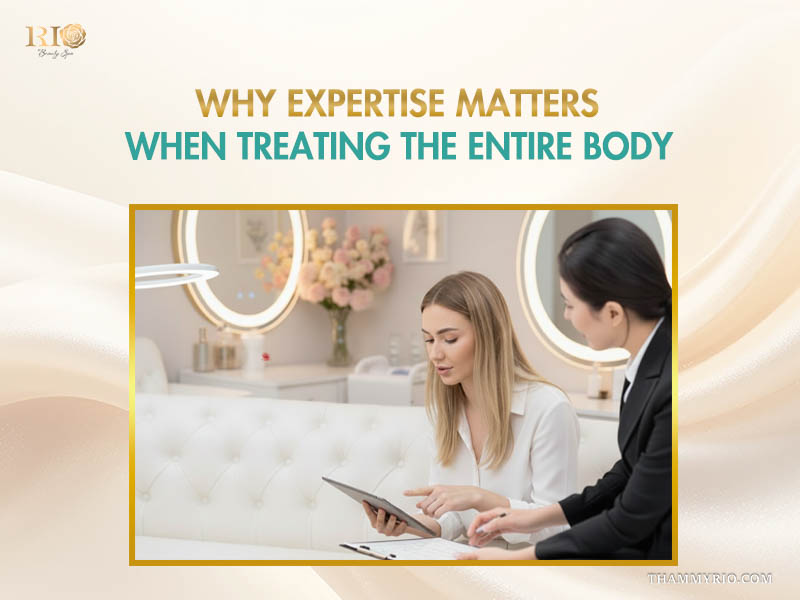 An expert analyzing a treatment plan on a tablet for laser hair removal entire body with certificates background.