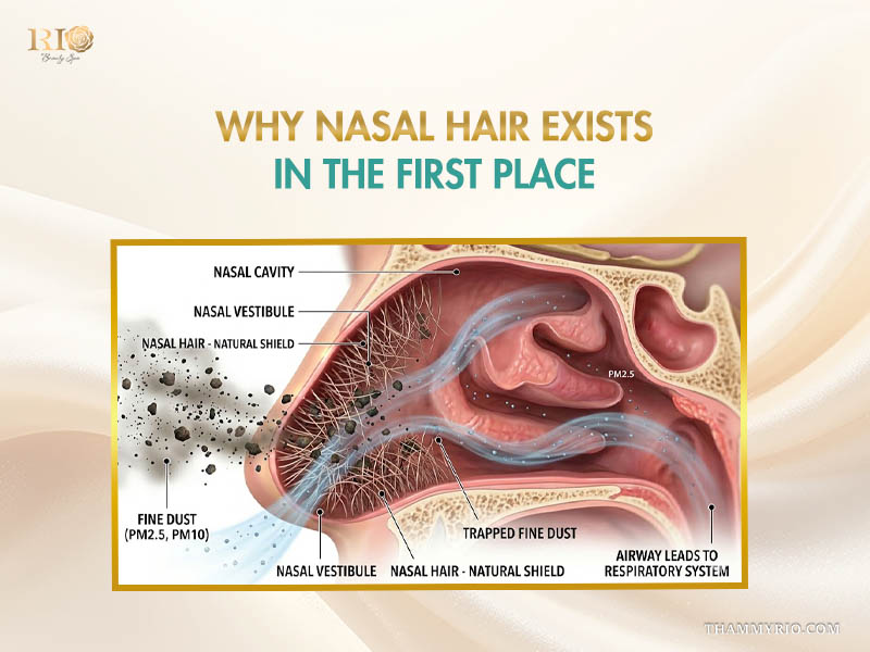 Anatomical diagram of why nasal hair exists as a natural shield against fine dust before learning how to remove hair from nostrils.
