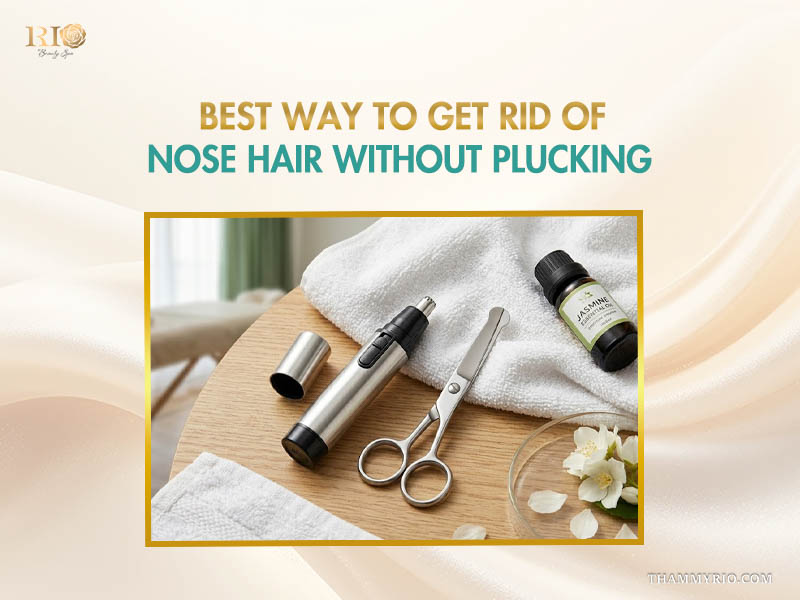 An electric trimmer and scissors on a table showing the best way to learn how to remove hair from nostrils without plucking.