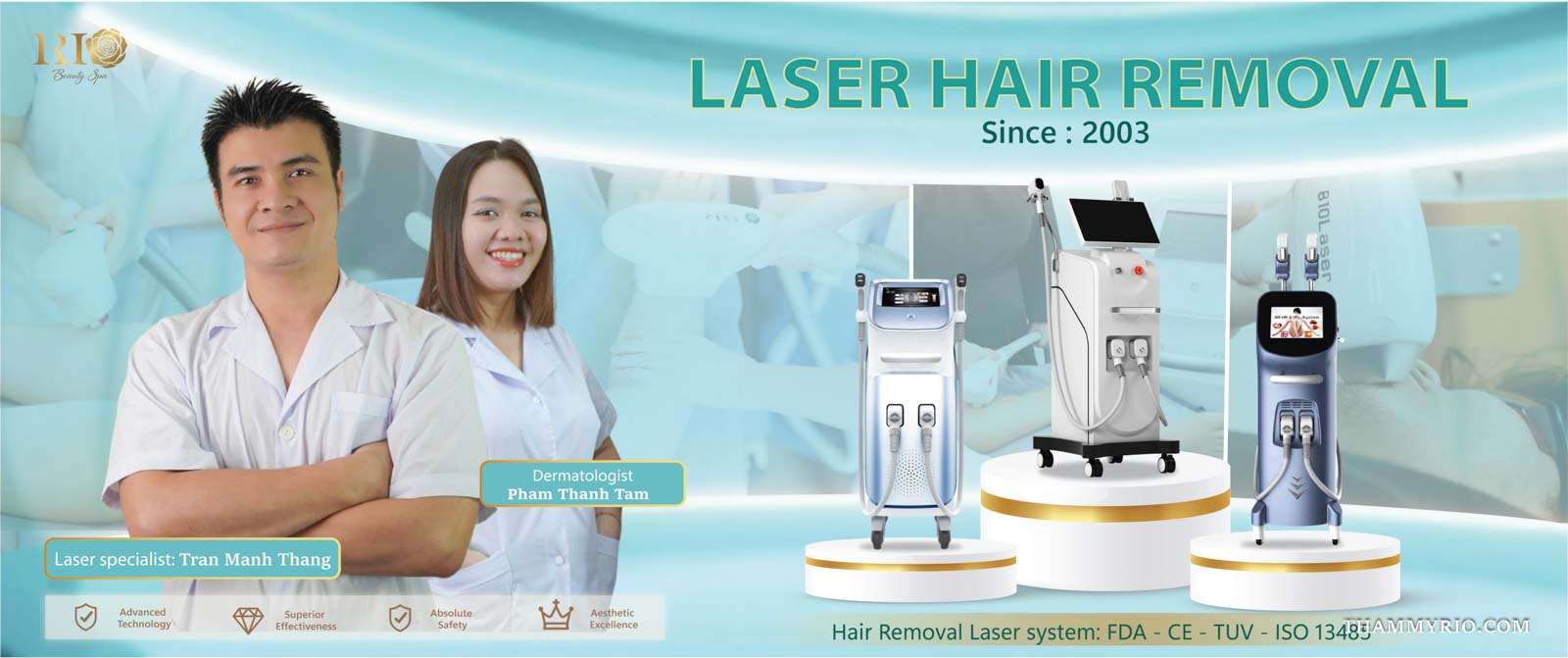 Banner Advanced Laser Hair Removal technology with Rio Alpha Erase AI.