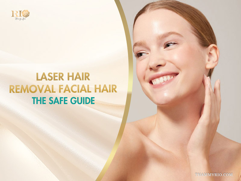 Rio Beauty Clinic safe guide banner for laser hair removal facial hair on clear skin.