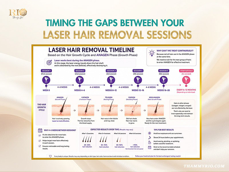 Infographic chart about the growth cycle and recommended time gaps between laser hair removal sessions.