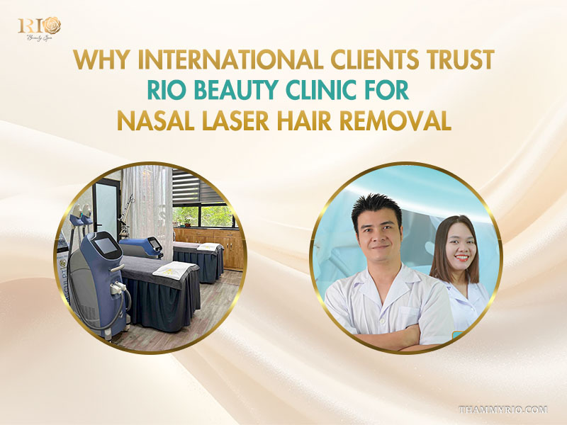 An aesthetic expert next to advanced Vertical AI and Navy AI machines for laser nose hair removal at Rio Beauty Clinic.