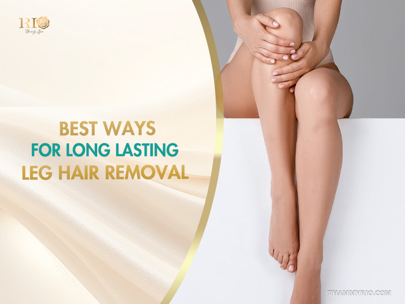 A woman showcasing smooth skin after applying the best ways for long lasting leg hair removal.