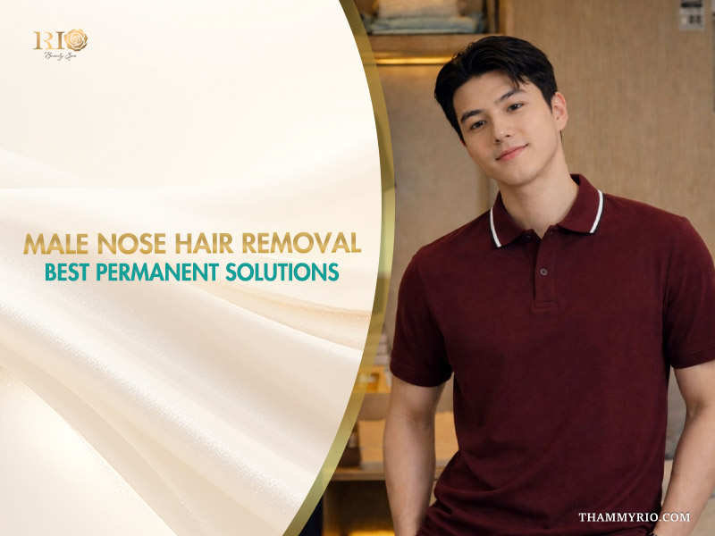 A handsome man in a burgundy polo shirt representing male nose hair removal solutions at Rio Beauty Spa.