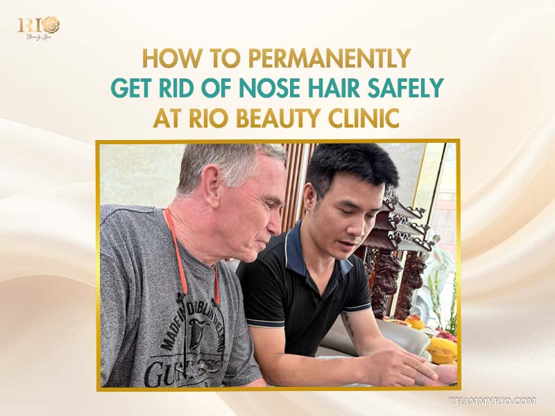 A consultant providing professional advice on male nose hair removal at Rio Beauty Clinic to an international client.