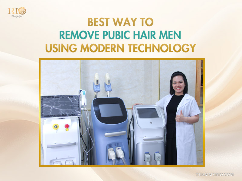 An expert standing next to an advanced laser machine during a professional Men Public Hair Removal session.