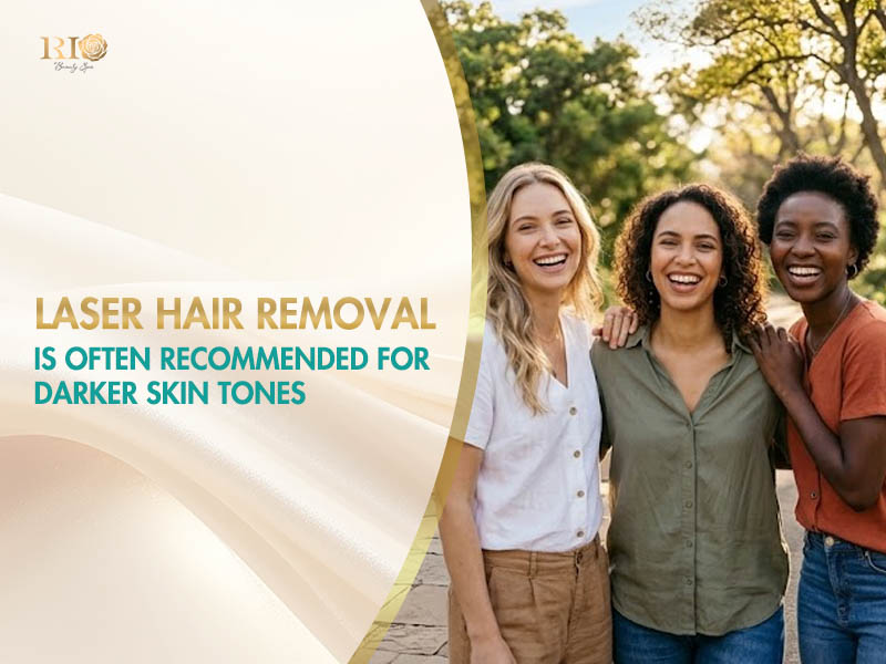 Three diverse women smiling together, illustrating that nd yag laser hair removal is safe for all skin tones and types.
