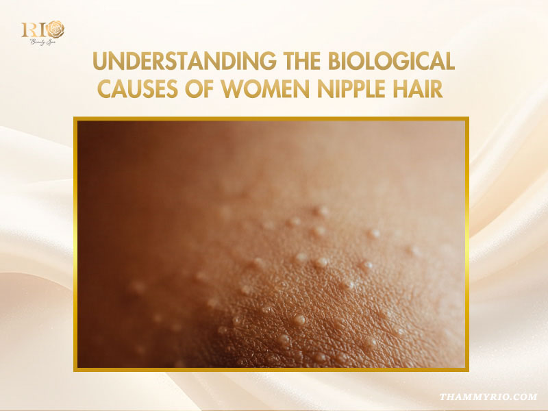 Macro shot of skin around the nipple to discuss the biological causes of women nipple hair at Rio Beauty Clinic.