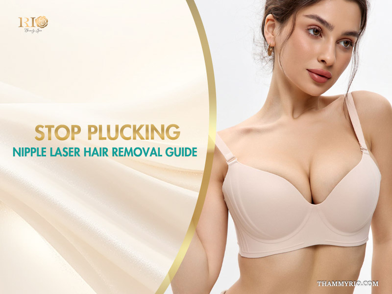 Rio Beauty Spa banner advising to stop plucking and offering a nipple laser hair removal guide.