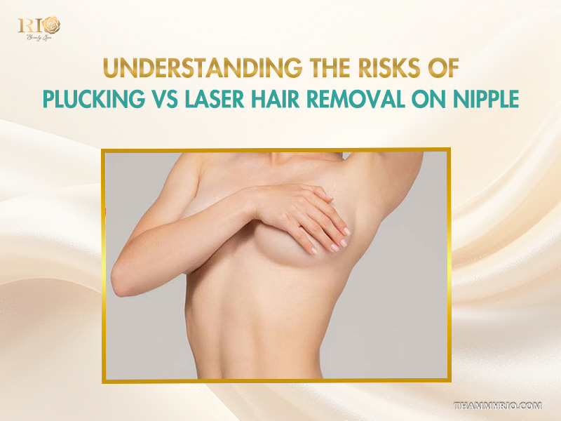 Rio Beauty Spa banner explaining the risks of plucking versus nipple laser hair removal.
