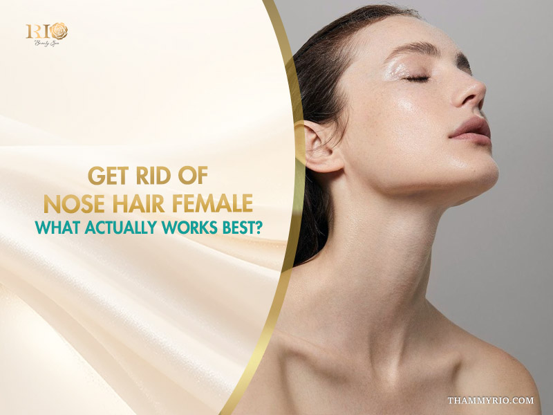 Close up of a female with smooth skin and head tilted back, representing nose hair female removal solutions by Rio Beauty Clinic.