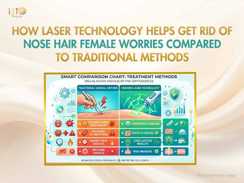 Comparison chart showing benefits of laser technology versus traditional methods for nose hair female removal at Rio Beauty Clinic.