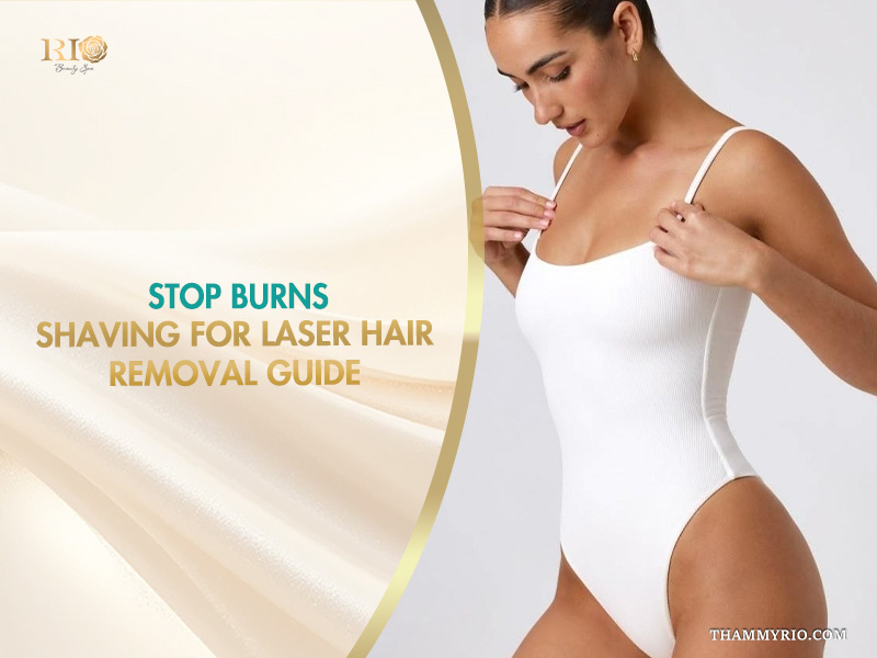 Rio Beauty Spa guide on shaving for laser hair removal featuring a woman in a white bodysuit.