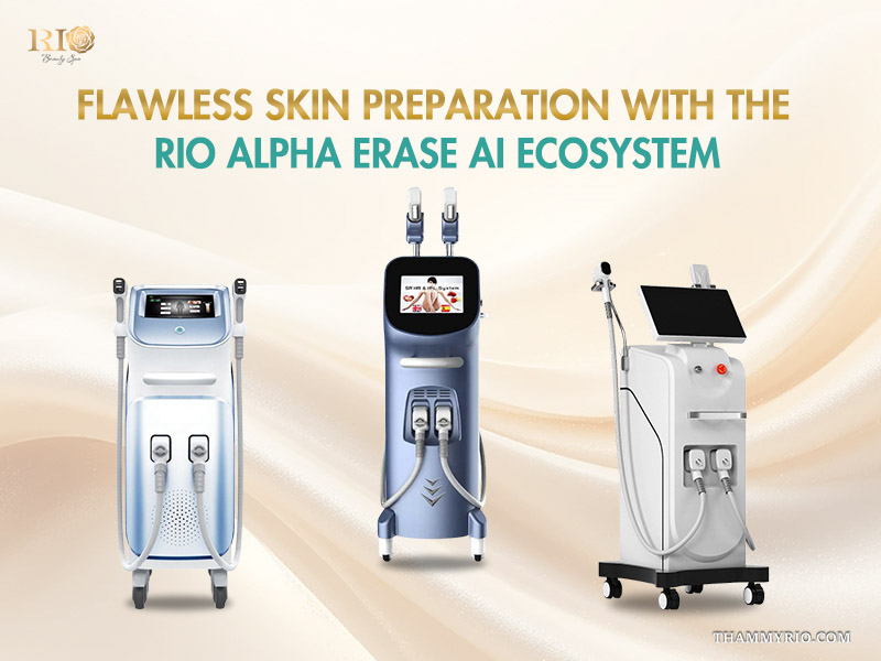 Three advanced cosmetic machines in Rio Alpha Erase AI Ecosystem used after shaving for laser hair removal.