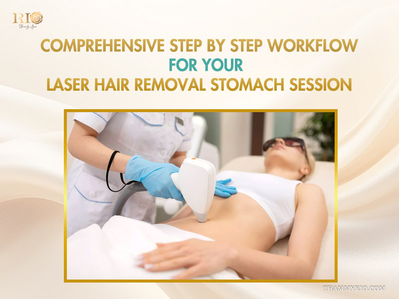 Step by step workflow for a professional stomach laser hair removal session at Rio Beauty Spa