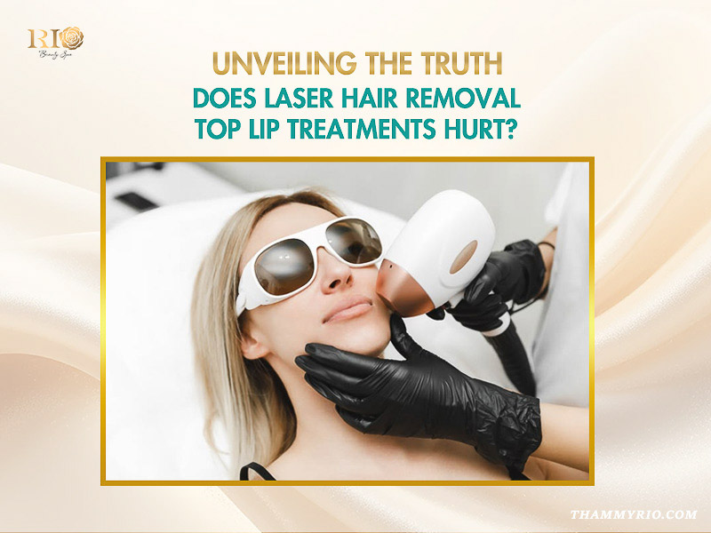 A woman receiving an upper lip laser hair removal treatment at Rio Beauty Spa.