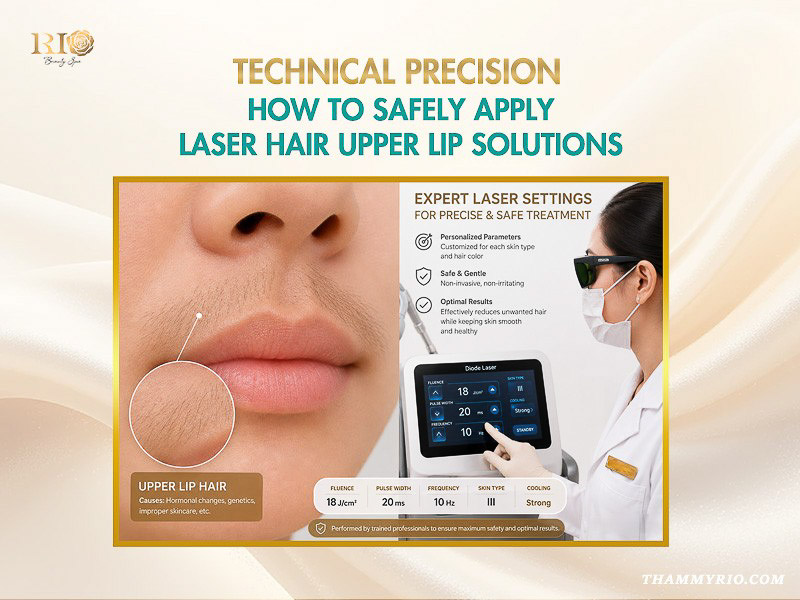 Technical settings for a safe upper lip laser hair removal treatment at Rio Beauty Spa.
