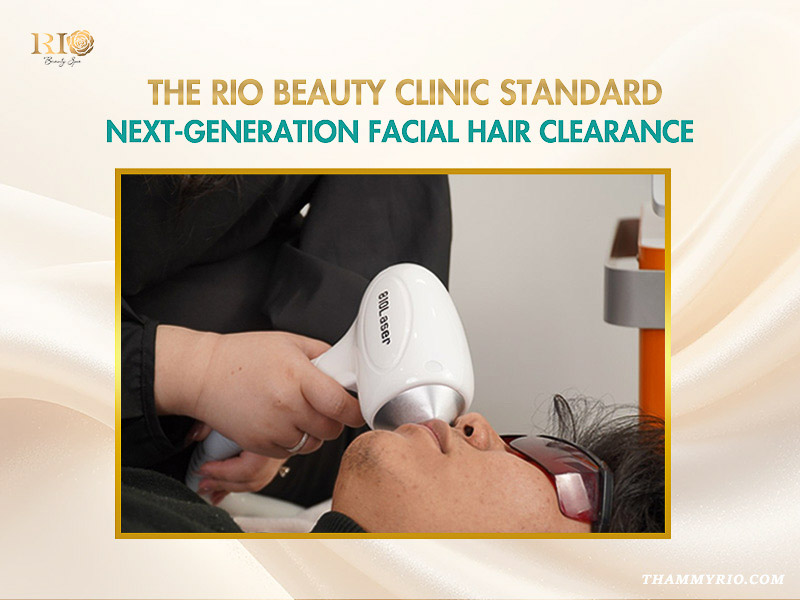 A male client receiving an upper lip laser hair removal treatment at Rio Beauty Clinic.