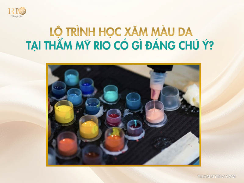Cận cảnh quy trình pha phối màu mực xăm trùng sắc tố da chuyên nghiệp trong lộ trình đào tạo tại Thẩm mỹ Rio