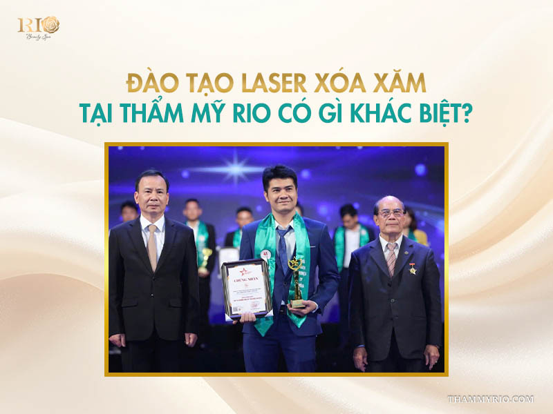 Đào tạo Laser xóa xăm tại Thẩm mỹ Rio có gì khác biệt - Banner vinh danh chuyên gia giảng dạy nhận giải thưởng uy tín.