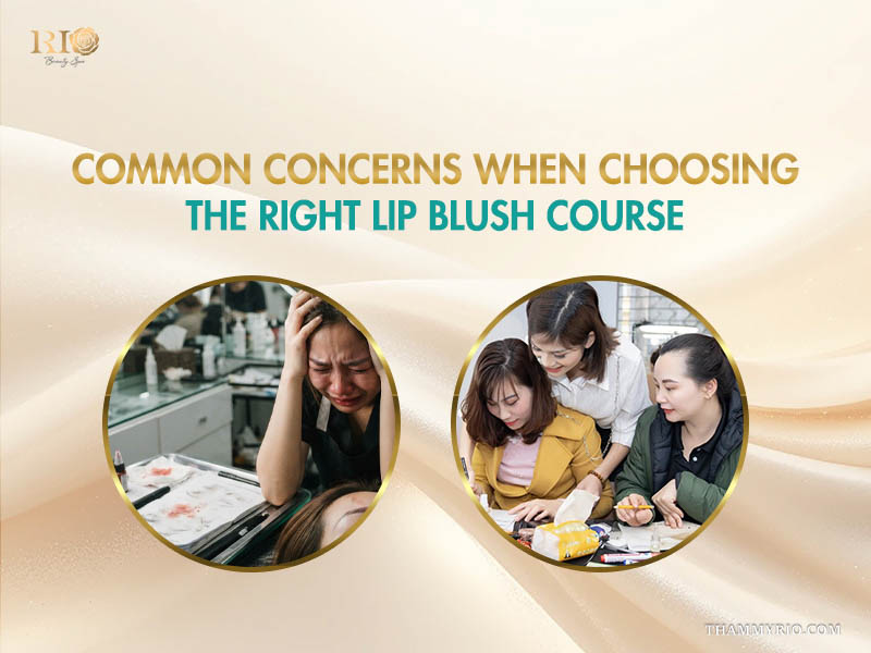 Students overcoming common concerns in a professional lip blush course.