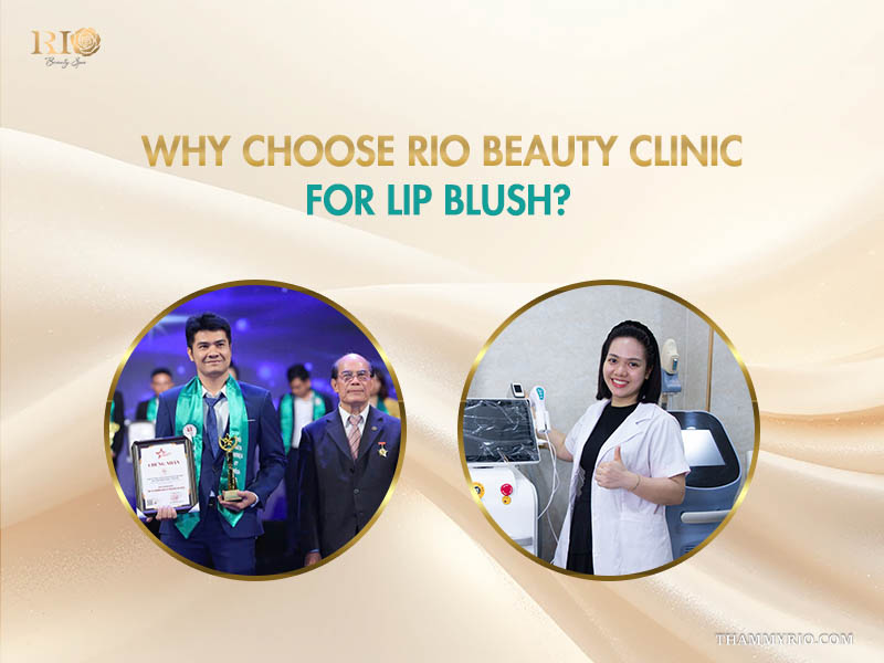 Lip blushing before and after experts at Rio Beauty Clinic showing professional credentials.