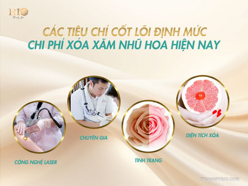 4 tiêu chí cốt lõi gồm công nghệ, chuyên gia, tình trạng và diện tích ảnh hưởng bảng giá xóa xăm nhũ hoa