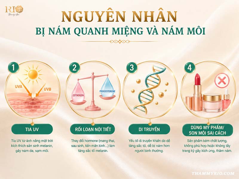 4 nguyên nhân chính gây ra tình trạng bị nám quanh miệng và nám môi.