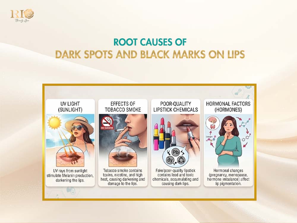 Root causes of dark spots and a black spot on lip