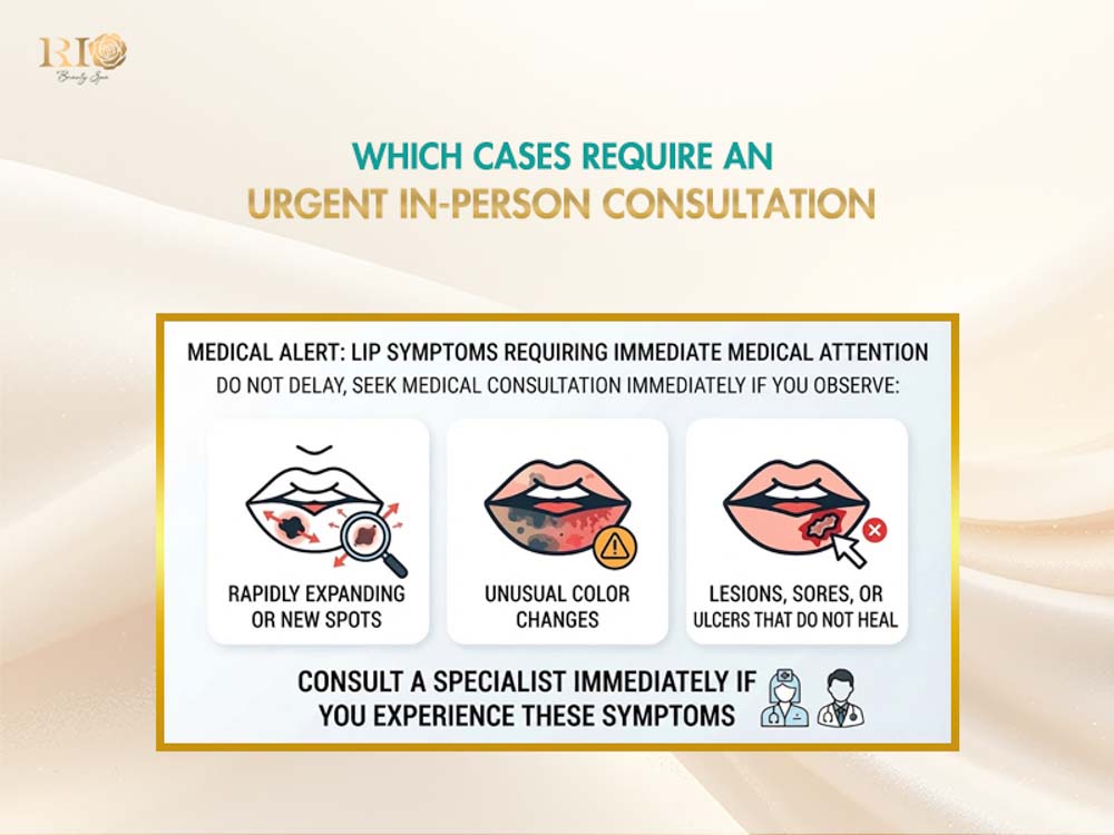Warning signs of a black spot on lip requiring medical consultation