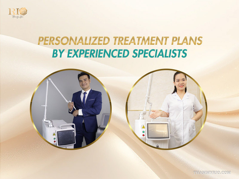 Experienced aesthetic specialists presenting high-tech laser equipment used to clear each brown spot on skin