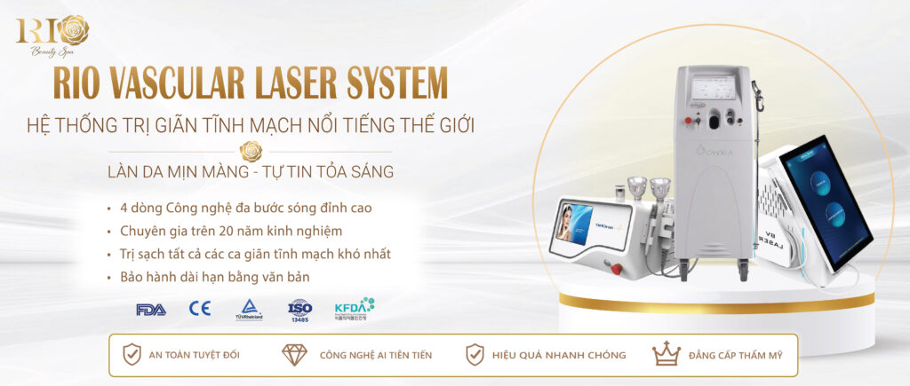 Banner ngang giới thiệu tổ hợp thiết bị đa bước sóng chuẩn quốc tế của công nghệ Rio Vascular Laser System