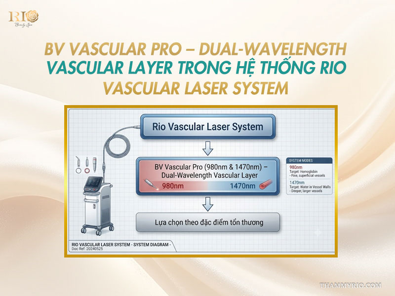 Sơ đồ nguyên lý hoạt động bước sóng kép thuộc Công nghệ BV Vascular Pro 980 nm 1470 nm trong hệ thống Rio Vascular Laser System
