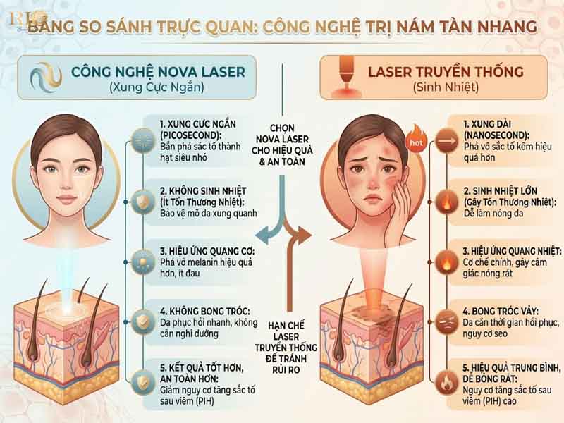 Tổ hợp công nghệ Nova Laser so với laser truyền thống trong hỗ trợ điều trị nám