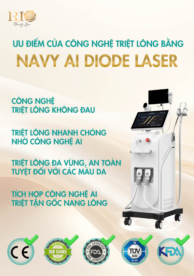 Công nghệ triệt lông Navy AI Diode Laser tại Thẩm Mỹ Rio Beauty Clinic giúp triệt lông an toàn hiệu quả cao