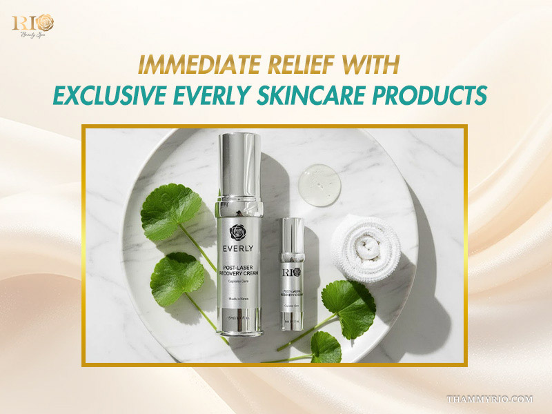 Everly post-laser recovery cream bottles and soothing botanicals providing aftercare relief so patients never worry does laser vein removal hurt