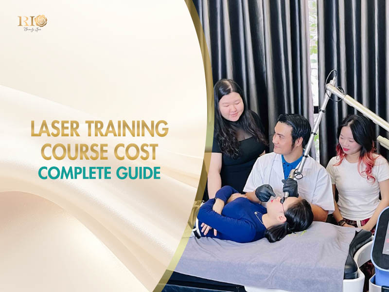 A complete guide to the laser training course cost featuring a doctor demonstrating on a model at Rio Beauty Clinic.