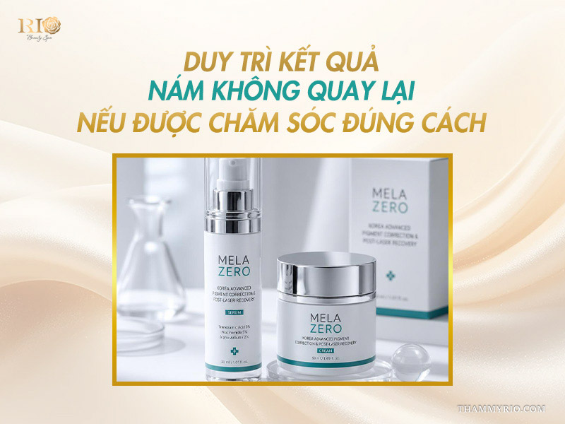 Bộ sản phẩm Mela Zero gồm serum và kem dưỡng chuyên sâu hỗ trợ duy trì kết quả điều trị nám